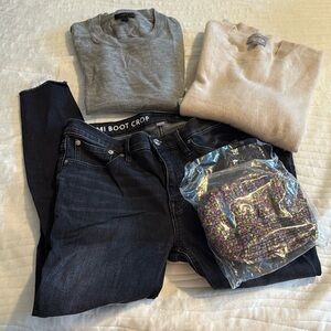 J Crew Lot 5 items BillieDemi boot crop 29, 9” toothpick 30, 2 sweaters, 1 bag